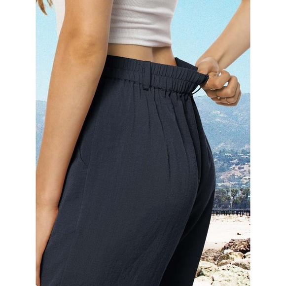 Womens Casual Wide Leg Pants High Waisted Button Down Straight Long Palazzo Pant - Picture 3 of 4